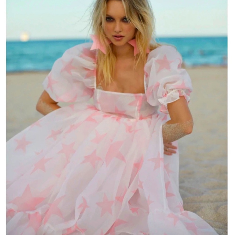 SELKIE midi pink and white dress with stars